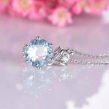 1ct Round Cut Blue Aquamarine Diamond Solitaire Pendant Chain 14k WhiteGold Over