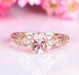 1.4ct Oval Peach Morganite Engagement Ring Diamond Filigree 14k Rose Gold Finish