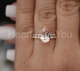 1ct Pear Cut Simulated Peach Morganite Milgrain Bridal Set 14k Rose Gold Plated