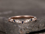 0.5ct Round Cut Blue Sapphire Wedding Band Curved Stackable 14k Rose Gold Finish