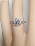 3Ct Round Cut Diamond Engagement Halo Ring 14K White Gold Over Vintage Milgrain