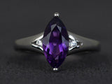 2.3ct Engagement Ring Marquise Cut Purple Amethyst Trilogy 14k White Gold Finish