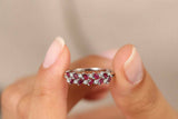 2.2ct Wedding Band Marquise Round Cut Pink Ruby Cluster 14k White Gold Finish