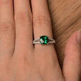 2.2ct Engagement Ring Cushion Cut Green Emerald Split Shank 14k WhiteGold Finish
