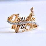 0.5ct Round Cut Moissanite Custom Couple Name Women Ring 14K Yellow Gold Plated