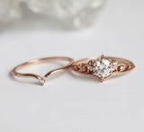 1.5ct Round Cut Diamond Engagement Ring Crown Tiara Bridal Set 14k RoseGold Over