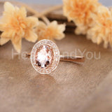 1.5ct Oval Cut Simulated Morganite Halo Engagement Ring 14k Rose Gold Plated