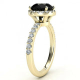 2ct Round Cut Black Diamond Halo Solitaire Engagement Ring 14k YellowGold Finish