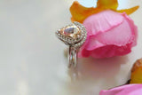 1.5ct Pear Peach Morganite Engagement Ring 14k White Gold Over Halo Bridal Set