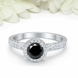 1.5ct Round Black Diamond Halo Vintage Women Engagement Ring 14k White Gold Over