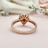 2.3ct Engagement Ring Pear Cut Pink Ruby Diamond Halo 14k Yellow Gold Finish