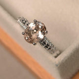 2ct Oval Cut Peach Morganite Diamond Accents Solitaire Ring 14k WhiteGold Finish