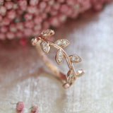 Leaf Design Engagement Ring 1.2ct Round Cut VVS1D Diamond 14k Rose Gold Finish
