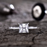 1.2ct Princess Diamond Engagement Ring Solitaire With Accents 14k WhiteGold Over