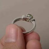 1ct Round Cut Green Peridot Engagement Ring 14k White Gold Finish Diamond Accent