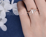 1ct Baguette Cut Simulated Peach Morganite Cluster Ring 14k Rose Gold Plated