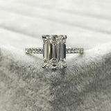 3.5Ct Emerald Cut Diamond Solitaire Ring 14K White Gold Finish with Round Accent