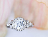 1.1ct Round Cut Diamond Halo Solitaire Engagement Ring 14k White Gold Finish