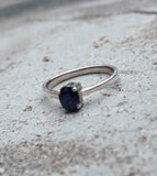 0.6ct Engagement Ring Oval Cut Blue Sapphire Solitaire Women 14k White Gold Over