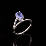 0.45ct Oval Cut Blue Tanzanite Stylish Split Shank Ring 14k White Gold Finish