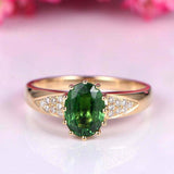 2ct Oval Cut Green Emerald Engagement Ring Diamond Accent 14k Yellow Gold Finish