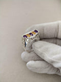 3ct Oval Cut Purple Amethyst Citrine Filigree Cocktail Ring 14k WhiteGold Finish