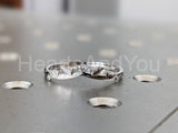 0.1ct Round Cut Moissanite Leaf Engraved Engagement Ring 14k White Gold Plated