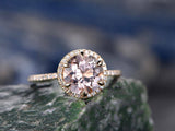 2Ct Round Cut Peach Morganite 6 Prong Halo Engagement Ring 14K Rose Gold Finish