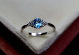 0.55ct Engagement Ring Oval Cut Blue Topaz Dainty Minimalist 14k White Gold Over