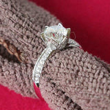 2.1ct Round Cut Diamond Engagement Ring 14k White Gold Finish Lotus Flower Style