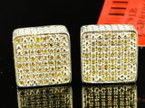 0.5ct Round Cut Yellow Sapphire Square Cluster Stud Earrings 14k YellowGold Over