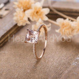 1ct Princess Cut Simulated Peach Morganite Minimalist Ring 14k Rose Gold Plated