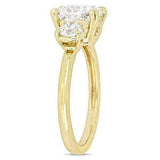 2.5ct Cushion Diamond Round Accent Trilogy Solitaire Ring 14K Yellow Gold Over