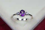 0.25ct Engagement Ring Oval Cut Amethyst Minimalist Trilogy 14k White Gold Over