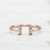 Open Cuff Solitaire Engagement Ring 0.2ct Baguette Cut Diamond 14k RoseGold Over