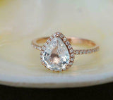 2.1ct Pear Cut VVS1 Diamond Halo Princess Engagement Ring 14k Rose Gold Finish