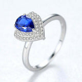 2.25ct Engagement Ring Pear Cut Blue Sapphire Dual Halo 14k White Gold Finish