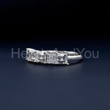 0.5ct Asscher Simulated Diamond Five Stone Wedding Band 14k White Gold Plated