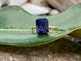 2.3ct Radiant Cut Simulated Blue Sapphire Solitaire Ring 14k Yellow Gold Plated