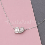 1ct Emerald Cut Simulated Diamond Two Stone Pendant Chain 14k Yellow Gold Plated