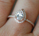2.1ct Pear Cut VVS1 Diamond Halo Princess Engagement Ring 14k Rose Gold Finish
