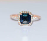 2ct Engagement Ring Asscher Cut Sapphire Diamond Accent Halo 14k Rose Gold Over