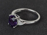 2ct Engagement Ring Oval Cut Amethyst Accents with Solitaire 14k White Gold Over