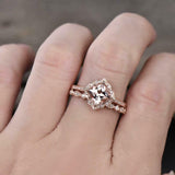 1.5ct Cushion Cut Morganite Floral Bridal Set Engagement Ring 14k Rose Gold Over
