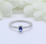 0.5ct Pear Cut Blue Sapphire Braided Rope Solitaire Ring 14k White Gold Finish