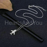 2ct Round Cut Moissanite Mini Airplane Pendant with Chain 14k White Gold Plated