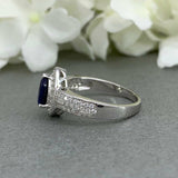 3ct Pear Cut Blue Sapphire Halo Solitaire Engagement Ring 14k White Gold Finish