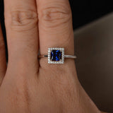 1.3ct Princess Blue Sapphire Halo Solitaire Engagement Ring 14k White Gold Over
