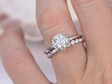 Halo Bridal Set Engagement Ring 2ct Round Cut VVS1 Diamond 18k White Gold Finish