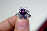 2.26ct Engagement Ring Round Cut Amethyst Diamond Floral 14k White Gold Finish